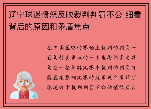 辽宁球迷愤怒反映裁判判罚不公 细看背后的原因和矛盾焦点